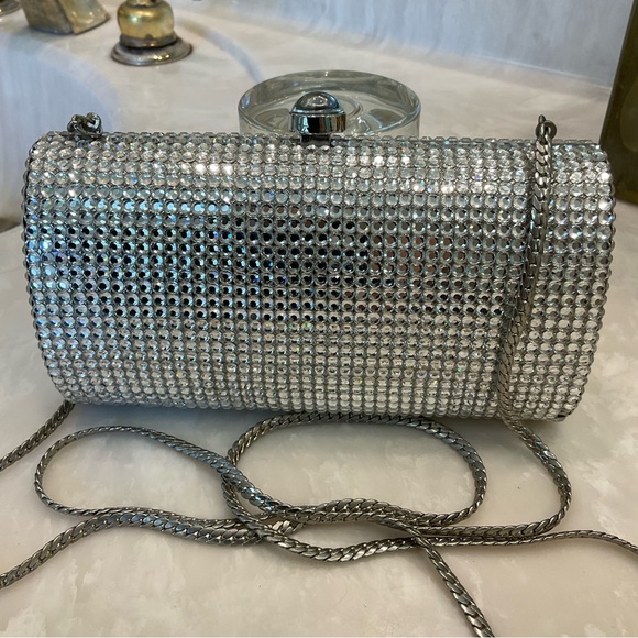 Rhinestone and Silver Evening Purse w/ Chain Handle.  Be the spark of the party! - Picture 3 of 14